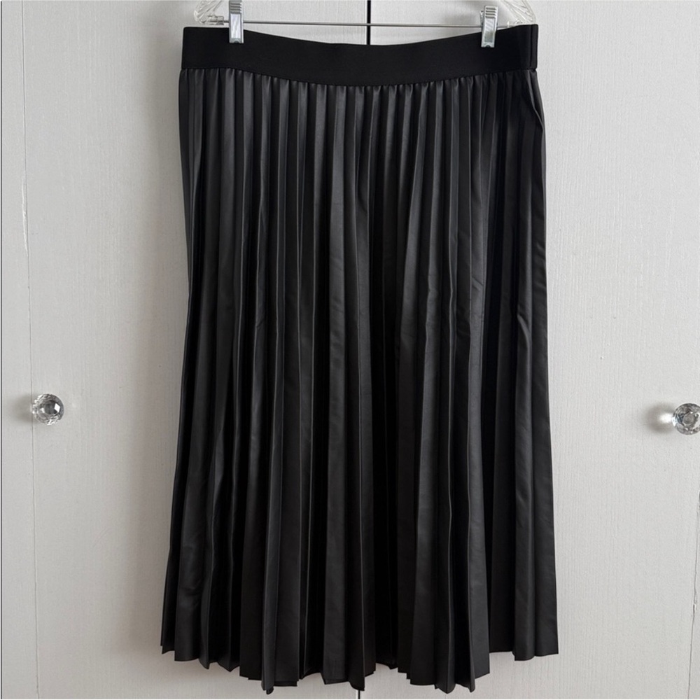 Time and Tru Black Leather Pleated Midi Skirt